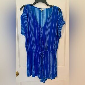 Blue Striped Short Sleeve Romper size L